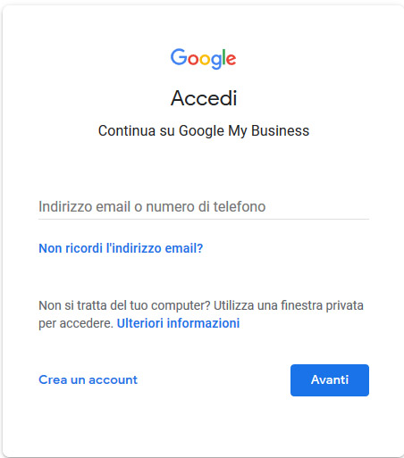 come accedere a google my business