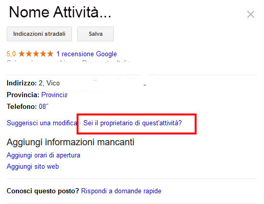 rivendicare scheda google my business