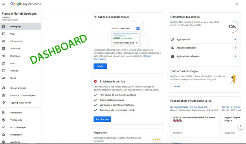 dashboard di google my business