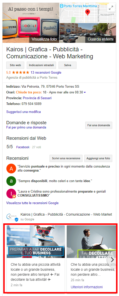 anteprima di un post su google my business
